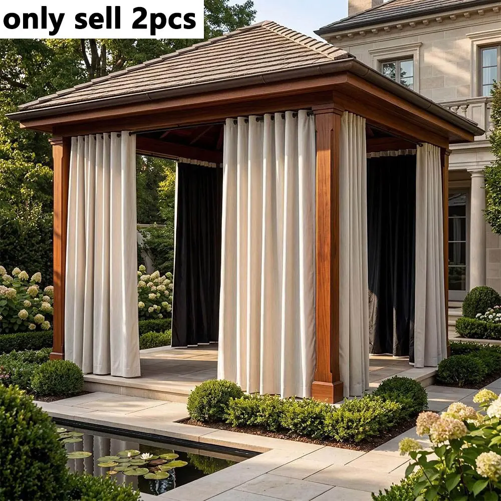 2-Pack Full Sunblock Outdoor Curtains, Sunshade Curtains, UV Resistant Curtains, UV Protection Patio Awning Gazebo Curtains Outdoor, Rod Pocket Design, Thickened Film 105g/m², Ideal for Outdoor Spaces
