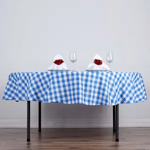 Polyester Round Tablecloth 70" White/Blue Checkered Buffalo Plaid Table Cover