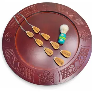 Tablero Brocha Ekuele Orula Combo Set - Ifa Kit 18" Yoruba Santeria Decoration Traditional Wooden Divination Tools for Babalawos and Spiritual Practitioners