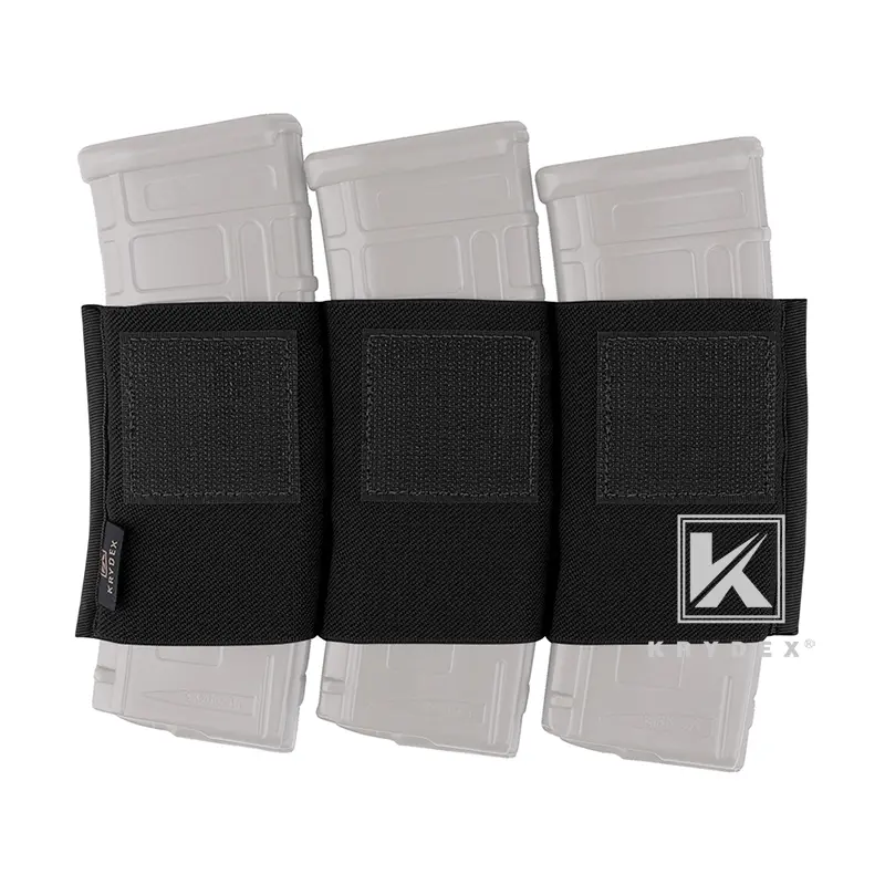 KRYDEX Tactical Elastic Triple M4 5.56/.223 NATO Insert Hook Mag Pouch Holster - Sturdy Elastic Material, Quick & Easy Access, Single Stack, 9"x4", Fits 5.56x.45 (3 Mags), Tactical Accessories for Micro Fight MK3/MK4 Chest Rig, Sports & Outdoor Accessory
