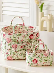 Floral Print Storage Basket, Foldable Fabric Organizer, Portable Underwear and Miscellaneous Holder, Home Organization for Kitchen Bathroom Bedroom Office
