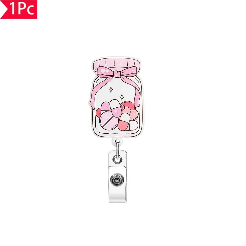 1PC pink medicine bottle pill retractable buckle nurse pharmacy work ID card sleeve hanging rope medical chest badge ID retractable buckle, suitable for nurses, doctors, Christmas gifts, Medical Badge Holder, Badge Reel