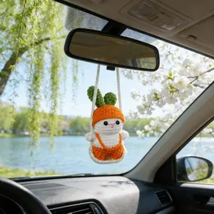 Spring Refresh Vibes Handmade Crochet Carrot Bunny Car Charm - Whimsical Rear View Mirror Hanger for Daily Drives