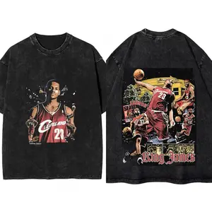 [ ✨   100% Cotton] LeBron James Graphic Tee, King James Vintage Basketball Shirt, Retro Number 23 Streetwear T-Shirt, Cleveland Fans Unisex Oversized Tee, Trending Sports Gift for Men Women US