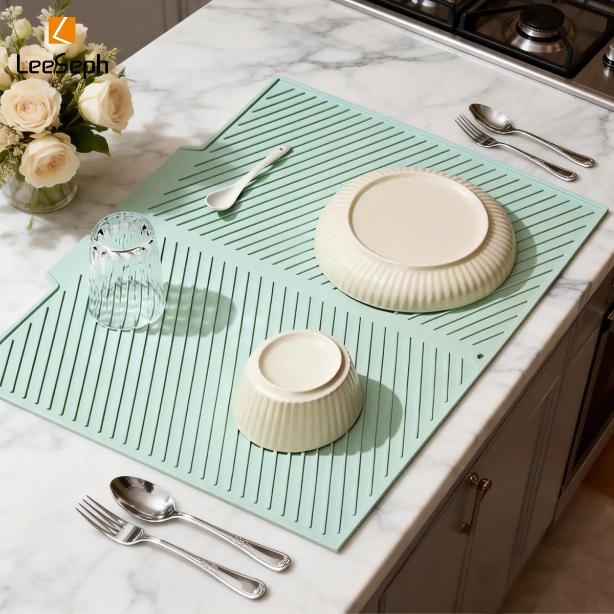 Silicone Dish Drying Mat, Collapsible Quick-Drying Non-Slip Draining Board, Folding Drainer Pot Mat, Heat Resistant Mat for Kitchen Counter, Collapsible Dish Mats, Home