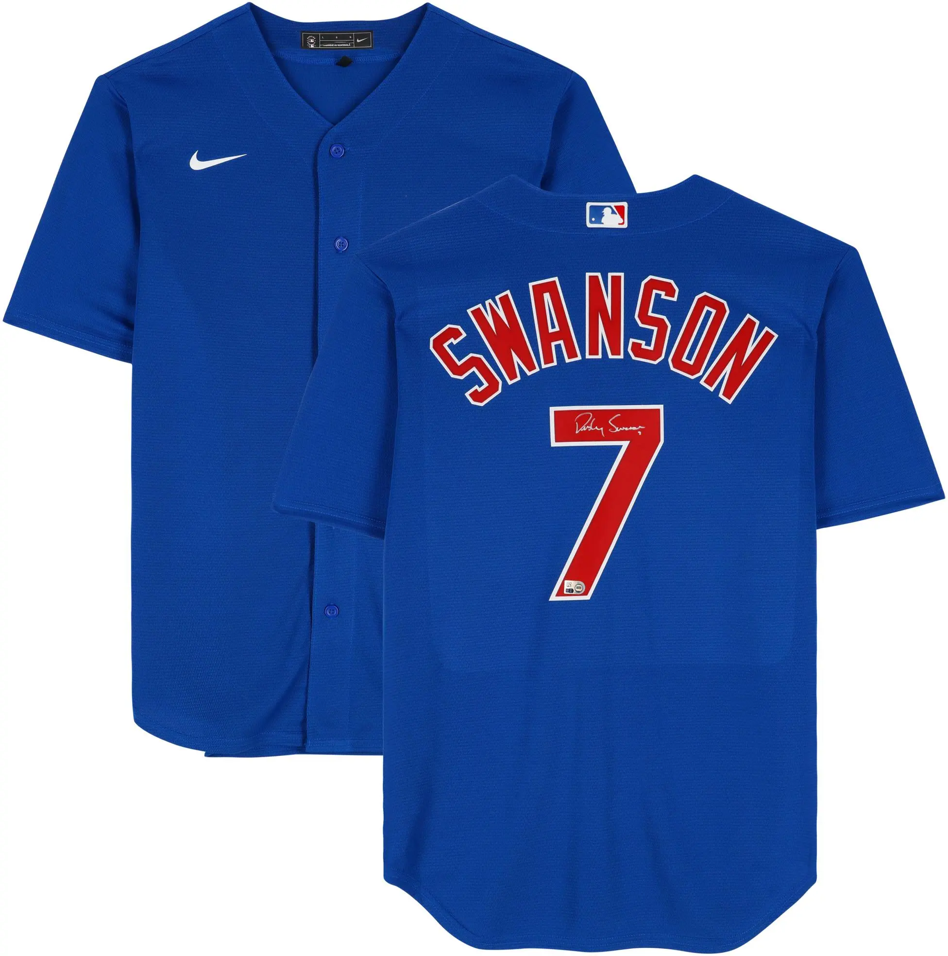 Dansby Swanson Chicago Cubs Autographed Blue Nike Replica Jersey - Fanatics Authentic Certified