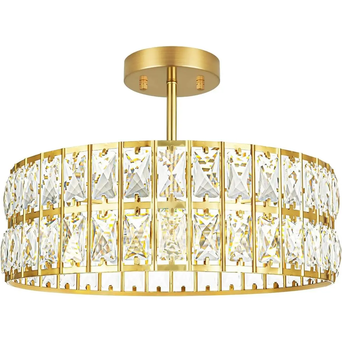 Lxybcce Crystal Ceiling Light Fixture, Modern Brushed Gold Ceiling Light Chandelier, Semi Flush Mount Chandelier Lighting Fixture for Kitchen Entryway Living Room Dining Room, 5-Light, 16 Inch