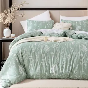 JANZAA Queen Comforter Set Sage Green Comforter Floral Bedding Sets 3 Pieces Flowers Bed Comforter 1 Soft Reversible Cute Botanical with 2 Pillow Shams JANZAA