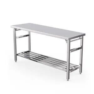 New Upgraded Utility Tables Heavy-Duty 24x60 Inch Stainless Steel Folding Prep Table with Undershelf, Commercial-Grade Kitchen Island for Restaurant & Home Use, NSF Certified