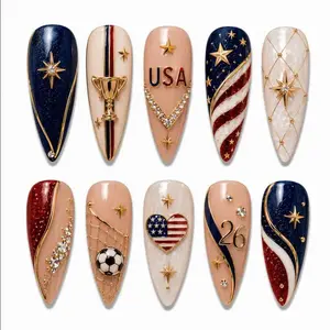 2026 America Team Press On False Nails Set, Red White Blue Star 4Th Of July Nail Art, Gif For Sport Lover