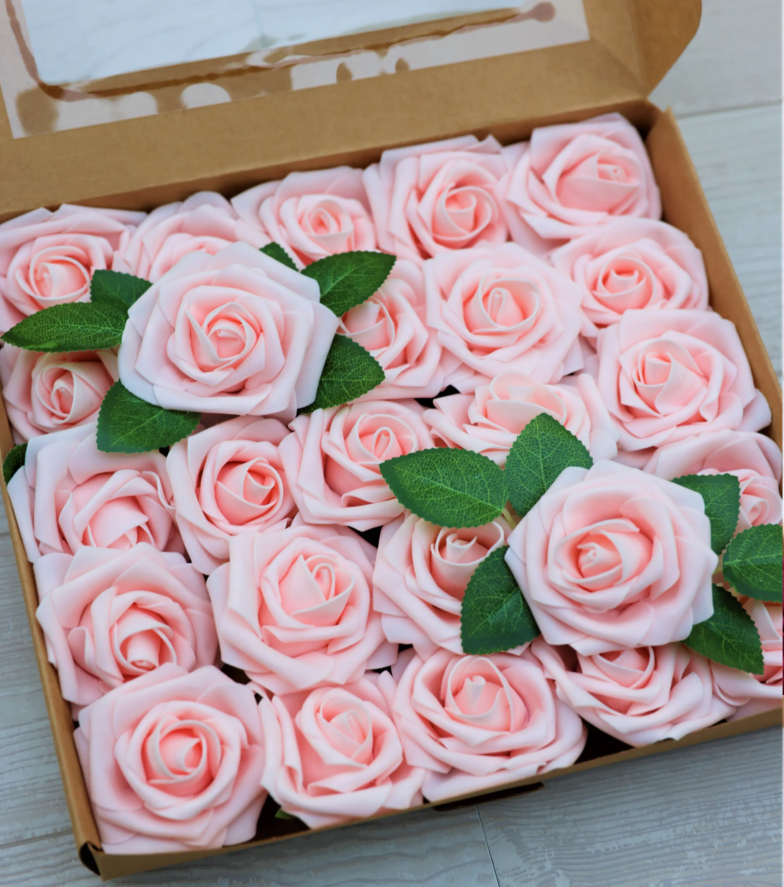 25PCS Artificial Roses Blush Roses Artificial Flowers Real Look Silk Flowers with Stems for DIY Wedding Party Baby Shower Home Decoration(Blush)
