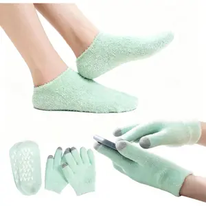 Gloves and Socks, Gel Spa Moisturizing Therapy Sock Glove Overnight Gloves for Dry Hands, Repair and Soften Aging, Hand and Feet Care for Chapped and Dry Skin (Green)