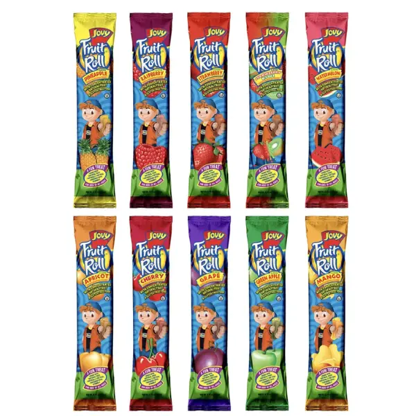 Jovy Fruit Roll Variety Pack of 10 - Assorted Flavors Including Pineapple Strawberry Mango & Cherry - Snack Pack
