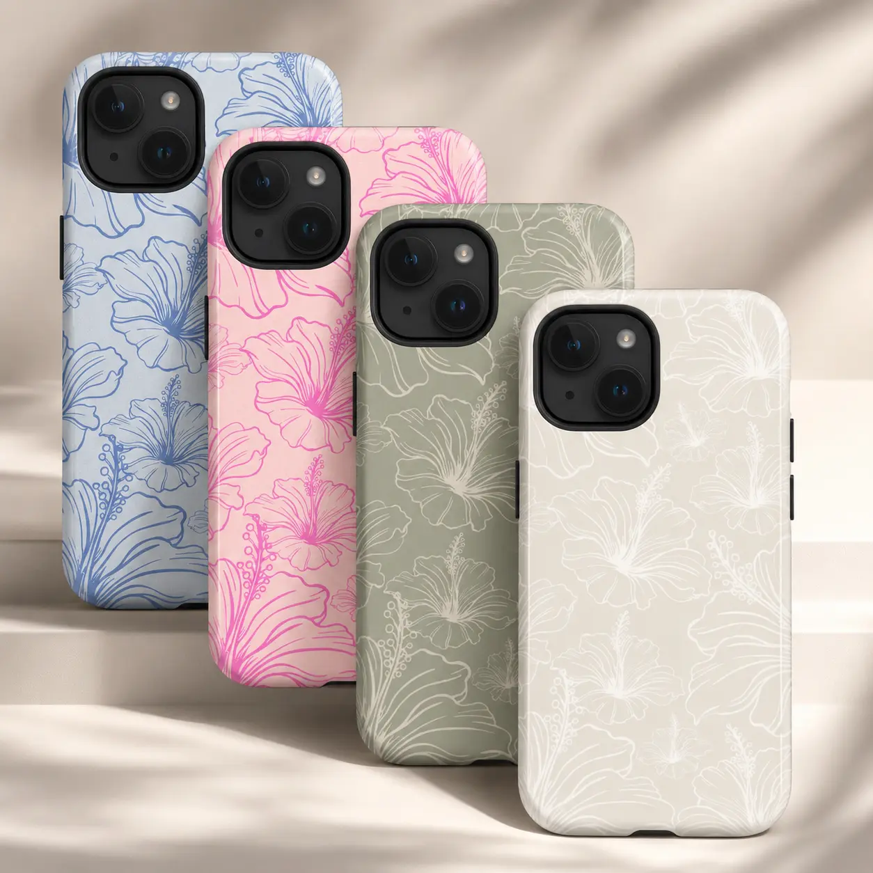 Hibiscus Floral Phone Case, Tropical Line Flower Protective Cover, Soft Color Mobile Case