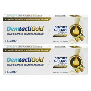 [HOT 2026 - COMBO 2 PACK] Denttach Gold Denture Adhesive, Petroleum Free Olive Oil Based Premium Denture Adhesive Cream for Full and Partial Dentures, All Day Secure Hold Denture Glue, Zinc Free, 2.4 Ounce - BLACK FRIDAY SALE 51%