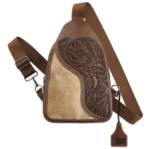 Angel Ranch Tooled Leather and Hair-On Cowhide Sling Bag – Western Crossbody Bag
