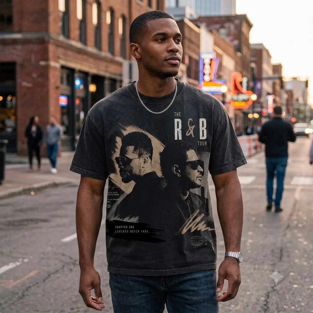 T-Shirt Brown- R&B Tour, Oversized Graphic Tee, Concert, 100% Cotton