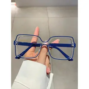 Women's Colorblock Square Frame Flat Mirror, Fashion Pure Color Decorative Glasses Frame, No Degree Decoration Eyeglasses, Stylish Square Frames