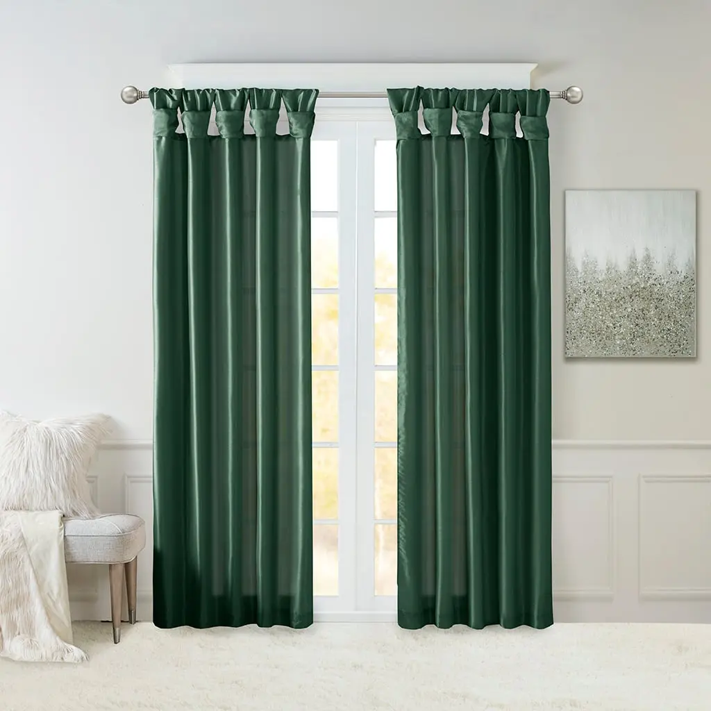 Madison Park Emilia Twist Tab Lined Finished Curtain Panel - Curtain Replacement for Windows, Window Hanging, 50x95x0.13 in, Green