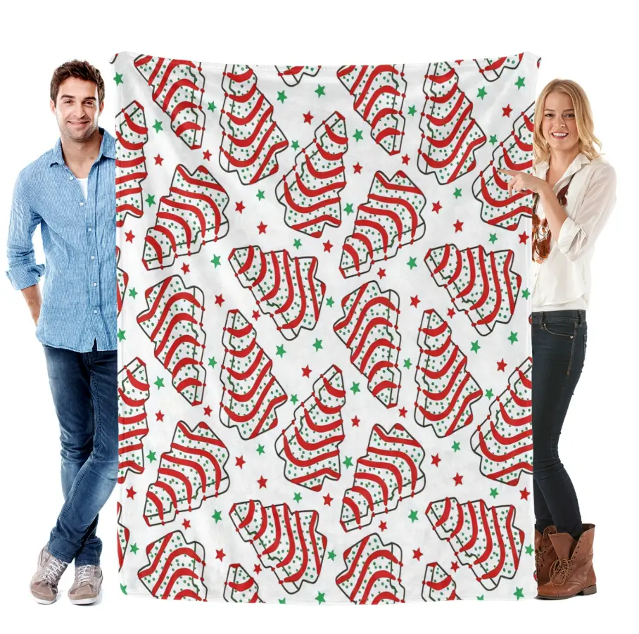 Whimsical Christmas Tree Cake Throw Blanket Cozy Holiday Tree Cake Pattern Blanket Perfect Xmas Gift For Dorms Bedroom Couch Mom Little Debbie Christmas Tree Blanket