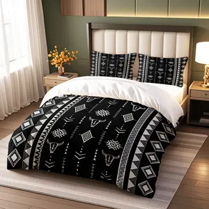 Western Style Duvet Cover Set, Totem Print, Includes 1 or 2 Pillowcases, Aztec Pattern, Bull Head Design, Modern Bedroom Decor