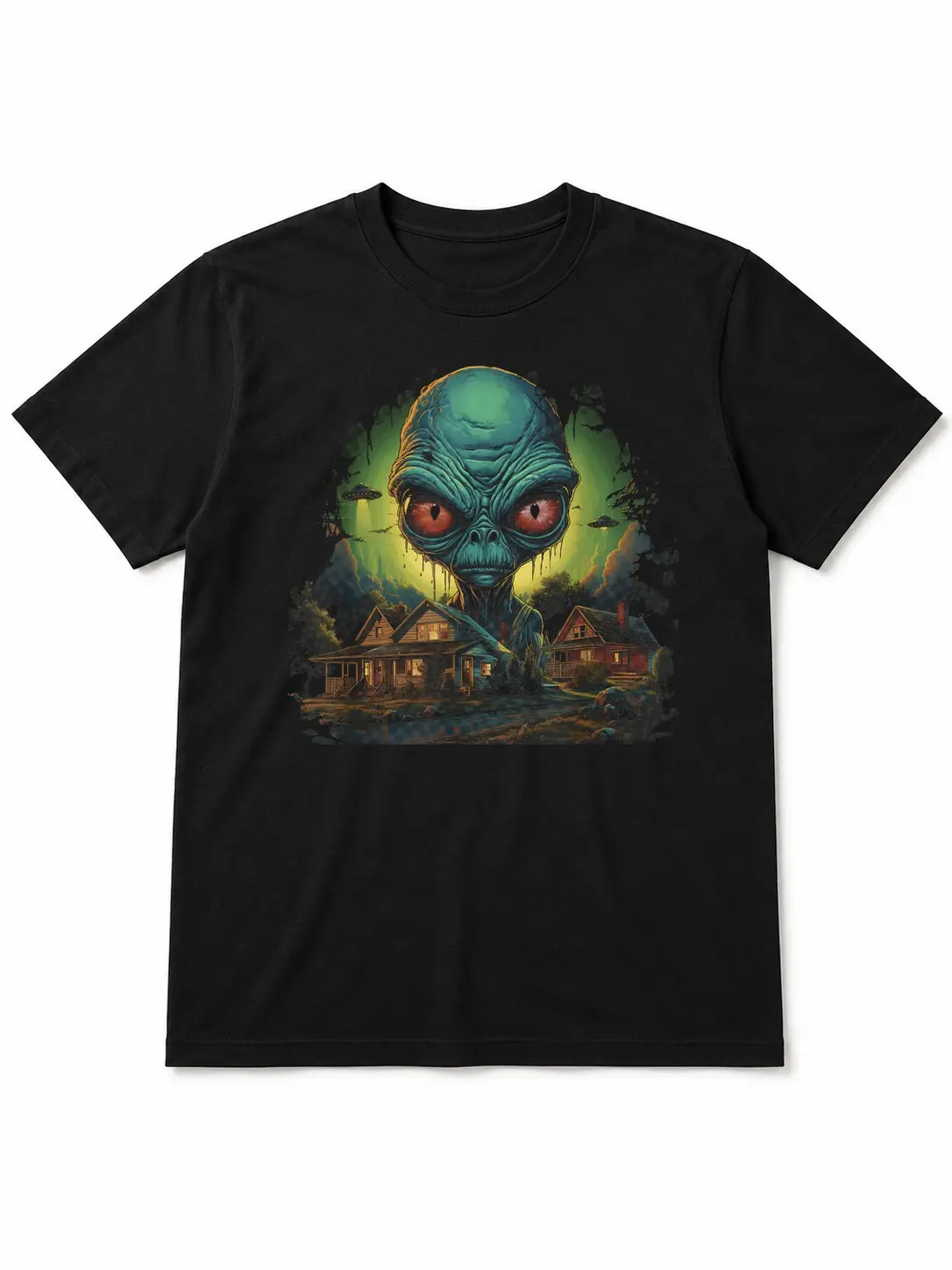 Giant Alien Head UFO Invasion Sci-Fi Extraterrestrial T-Shirt