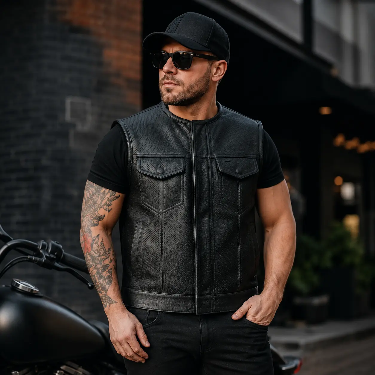 RidgeLine Men's Perforated Leather Club Waistcoat - Menswear Gilet for Casual Club Wear