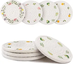 4 Pcs Bar Coasters for Drinks, Handmade Braided Woven Drink Coaster Set, Beermat Beverage Coaster 4.3” Non Slip Coasters, Fruit Printing