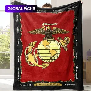 U.S. Marine Corps Emblem Comfortable Nap Blanket with Storage Bag, 1 Count Soft Warm Throw Blanket, Air Conditioning Room Blanket for Home or Office #GLOBAL PICKS