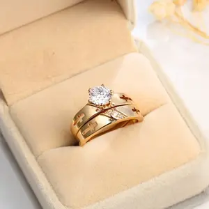 2 14k gold plated couple rings, fashionable decoration for men and women, engagement/anniversary rings, jewelry gifts for Valentine's Day