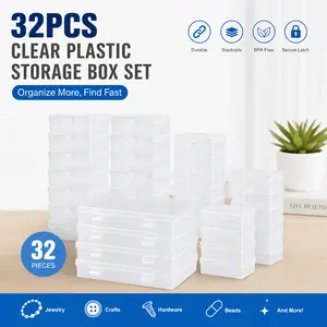32-Piece Storage Box with Lid, Small, Storage Container with Lid with 4 Different Sizes, Transparent Plastic Storage Box for Beads and Other Small Craft Items