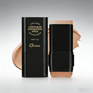 2-in-1 Concealer Foundation Stick with Brush, Long-Lasting Full Coverage Waterproof Korean Foundation for All Skin Tones, Covers Dark Circles & Blemishes