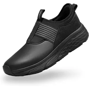 Non Slip Work Shoes for Men, Comfortable Water and Oil Resistant Chef Shoes, Breathable and Lightweight, Slip On Black Kitchen Shoes for  Service, Healthcare and Restaurant
