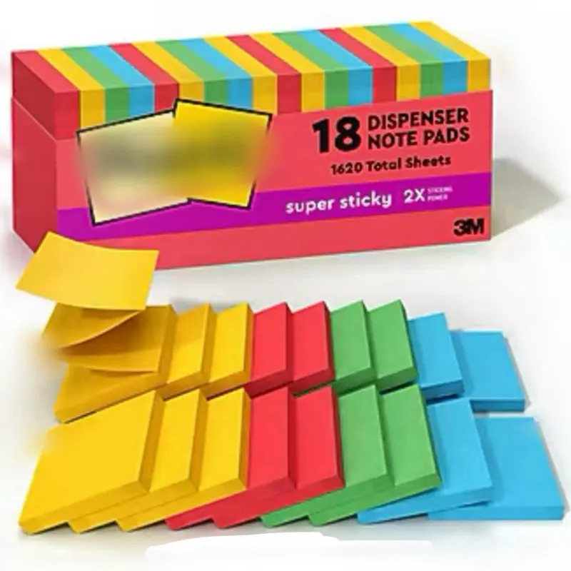 Super Sticky Note Pads 18 Pack 1620 Total Sheets 2X Stronger Dispenser Notes in Assorted Colors for Organized Notes