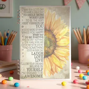 Motivational Sunflower Notebook, A5 Size, Lined Pages, Premium Paper, Inspiring Quotes & Art, Perfect for Daily Journaling, Work Planning, Self - Reflection, Boosts Positivity & Productivity