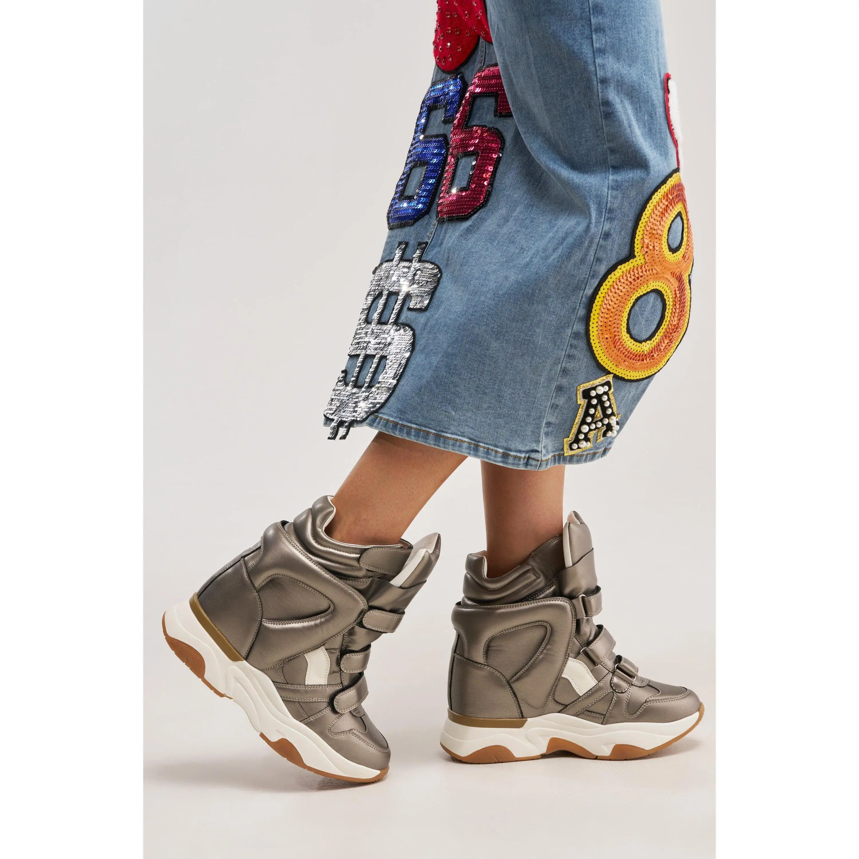 AZALEA WANG MARANTO PEWTER WEDGE SNEAKER