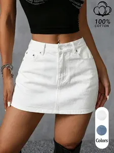 Women's Denim Short Skirt, Button Non-Elastic Pure Cotton Lightweight Breathable A-Line Flare Skirt, Casual Elegant Fashion, Y2K Cool Style,baddie, Summer Streetwear