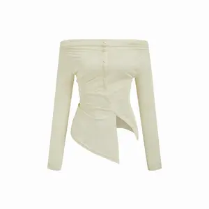 Cider Two Way Off-shoulder Asymmetrical Hem Long Sleeve Top