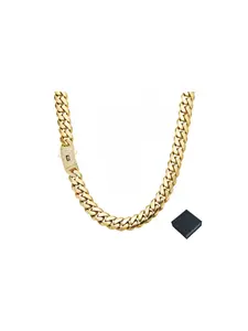Technology Anti-Rust Jewelry Set, 14k Gold Plated Cuban Link Chain, High End Necklace, Waterproof Low Allergy, 6-14mm Size, Classic Sparkle, Suitable for Any Style