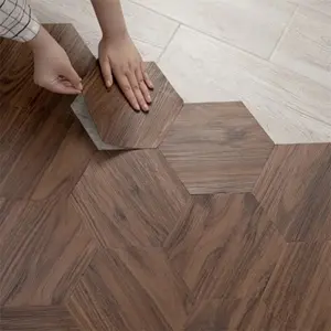 12/24/40 pieces hexagon shape self-adhesive floor tiles - waterproof wood grain mosaic floor, geometric pattern floor sticker, DIY wall decoration PVC sticker, for home decoration, easy to install living room kitchen, office area coverage.