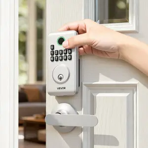 Fathersdaygift Aluminum Alloy Keyless Entry Door Lock with Handle Set VE10-L, Electronic Keypad Deadbolt, Easy-Grip Lever Handles, Customizable User Codes, Keyed Entry, Auto Lock, Anti-Peeping Feature, Silverdealsforyoudays