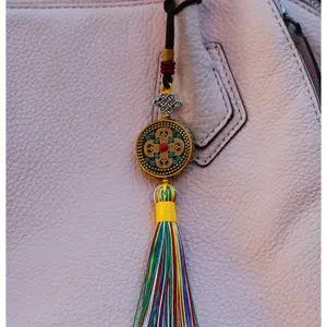 Tibetan Buddhist Vajra Color Tassel Protection Keychain Zipper Charm, Buddhism Rearview Mirror Charm, Chinese FengShui Car Charm Lanyard Keychain (R)