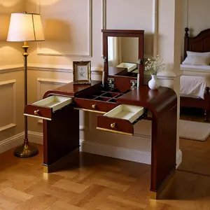 Classic Wood Vanity Desk with Flip Mirror, 3-in-1 Dressing Table with 2 Drawers & Storage, Makeup Vanity Table, Writing Desk & Storage Side Table for Bedroom, Home Office‌ (Espresso)