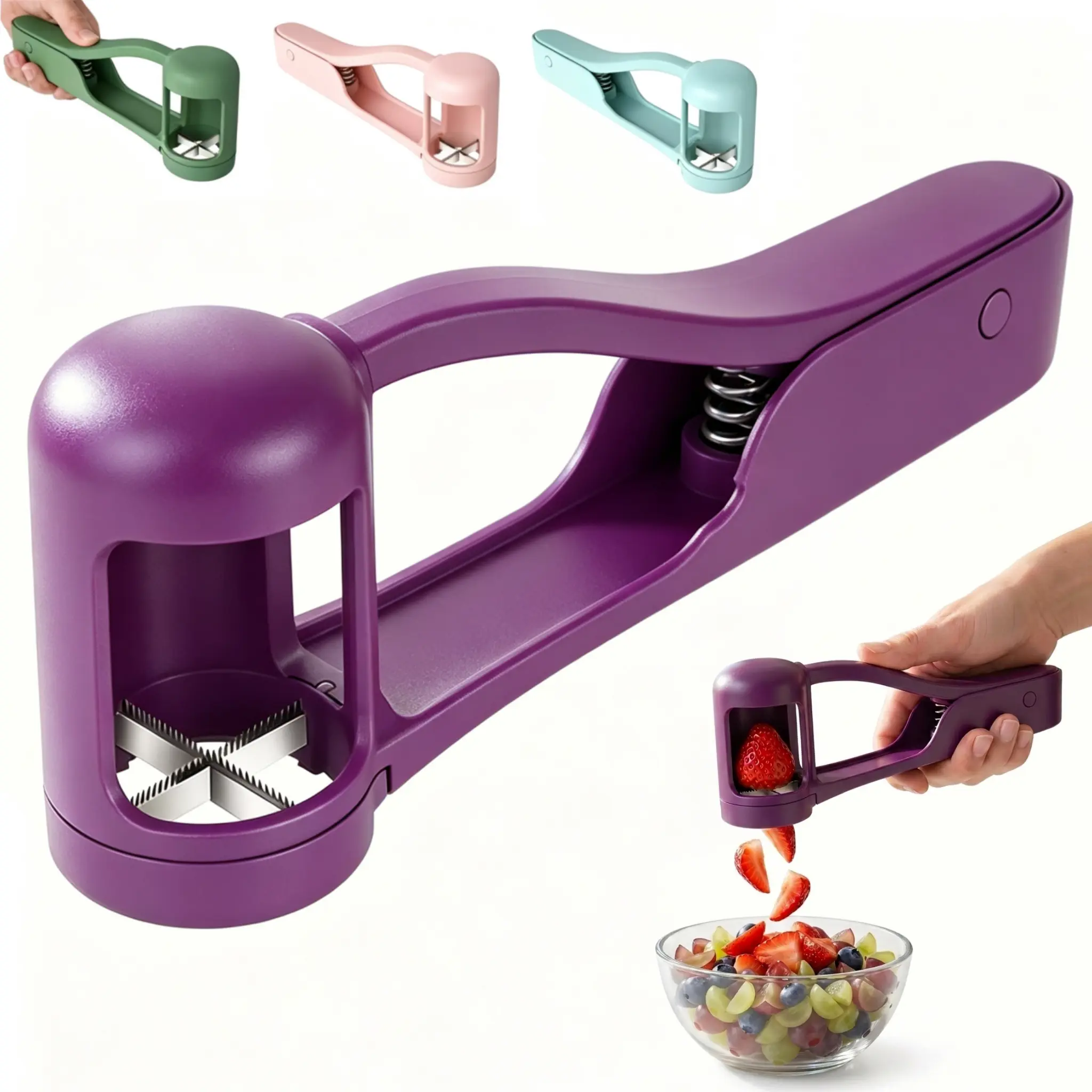 Cherry Pitter Grape Slicer for Toddlers,Grape Cherry Tomato Strawberry Cutter Quarter Slicer tool For Vegetable Fruit Salad Cake Decoration,Stainless Steel kitchen Gadget Fruit cutter(Purple/Green/Blue/Pink)