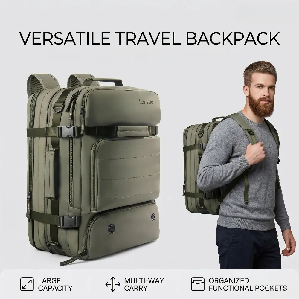 Laptop backpack for men, Expandable travel large-capacity backpack, backpack for women and men, tactical backpack bag for men, aviation-approved fitness backpack, business laptop, Multi-purpose backpack, fashionable and casual military green