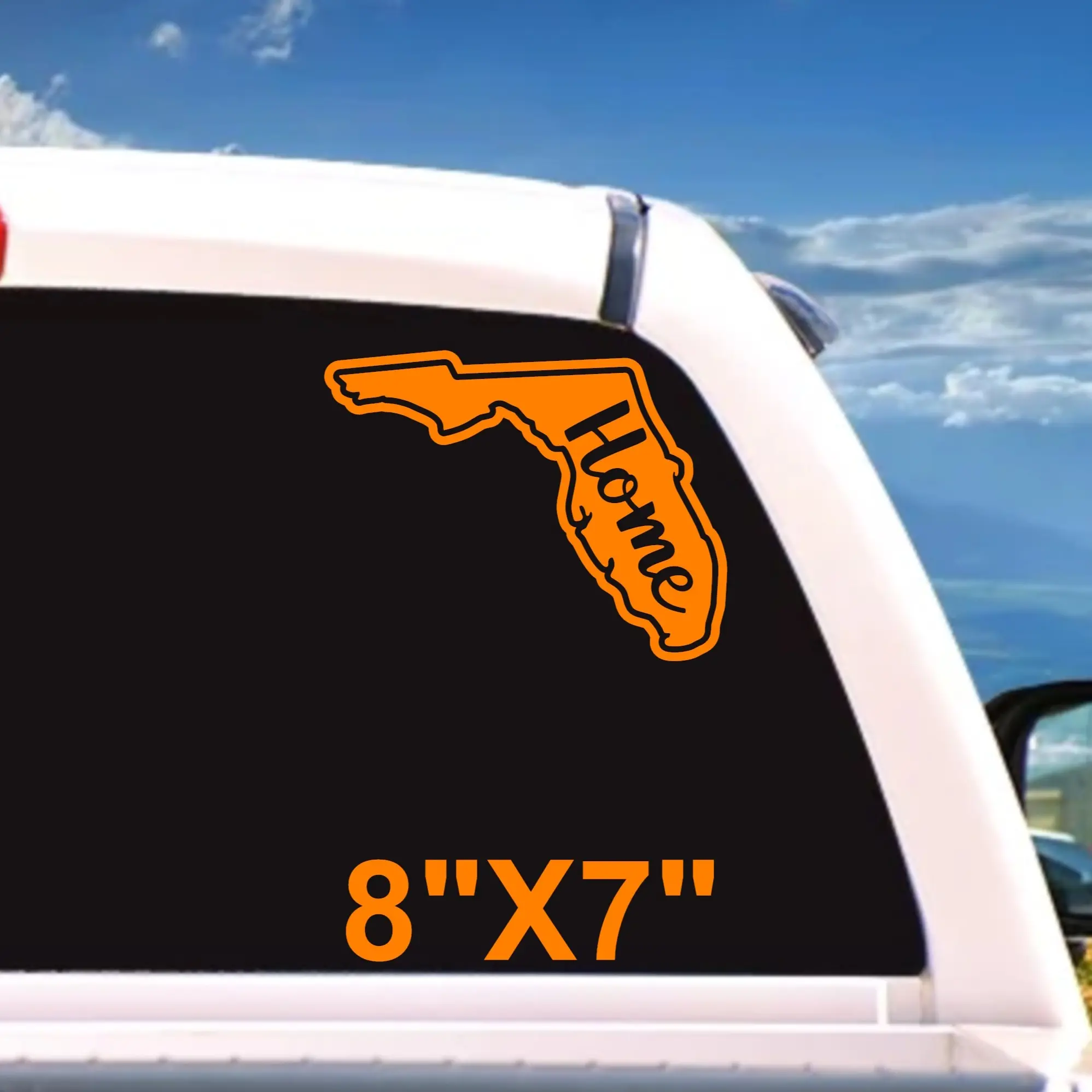 Florida state shaped home vinyl decal sticker with 'home' written down the middle for cars, trucks, window, Florida pride decor