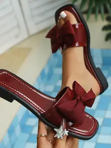 Elegant Women's Outdoor Sandals, Flat Dress Sandals, Fairy Style Spring New Fashion Versatile Flat One-Strap Bow Tie Slippers, Trendy Casual Footwear