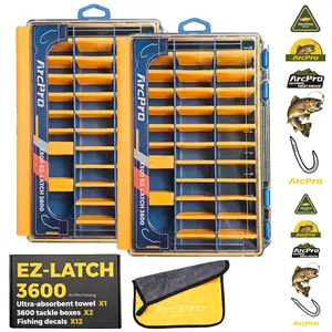 Arcpro 2 Pack 3600 Waterproof Fishing Tackle Box, Floating One-Hand Latch Bait Storage Case, 360° Sealed Anti-Rust Tackle Trays with Absorbent Towel & Stickers, for Saltwater Freshwater Fishing