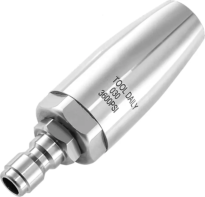 Tool Daily Turbo Pressurized Water Nozzle - Stainless Steel 360° Rotating Pressure Washer Nozzle with Ceramic Core, 1/4 in Quick Connect, 3600 PSI, 3.0 GPM, 60℃ (140°F), 1/4 in Quick Connect for Outdoor Residential Concrete Surfaces