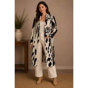 🐆 Anthropologie Leopard Graphic Longline Cardigan Sweater Duster – Statement Animal Print Luxury Layer ✨ Size XXS/XS